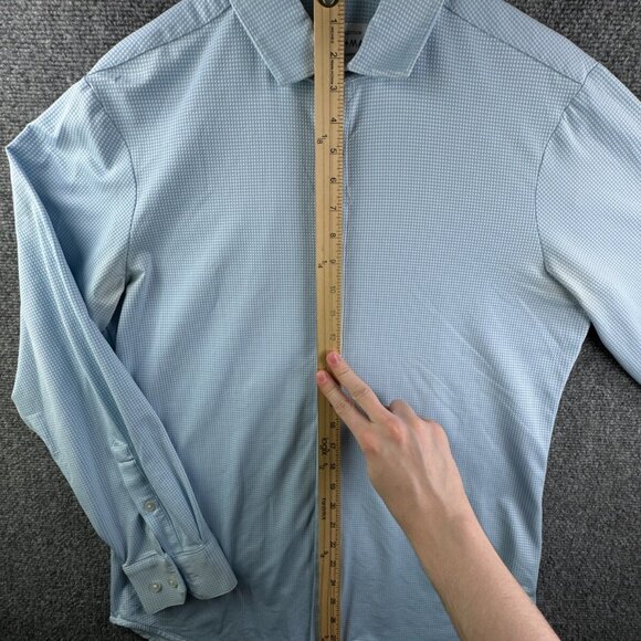 Mizzen + Main Men Long Sleeve Button Up Shirt Stretch Blue Check Large Trim Fit* - Picture 2 of 16
